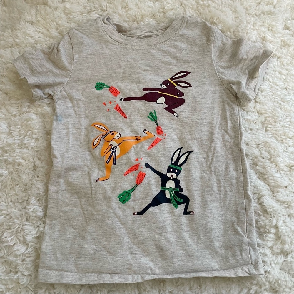 Cat & Jack 5T Kids Cream Easter Spring Ninja Bunny Carrot‎ Short Sleeve Shirt